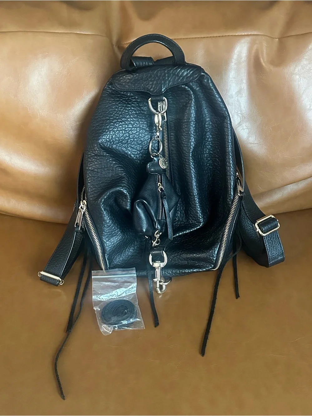 Rebecca Minkoff Julian Black Leather Backpack with Gold-Tone Hardware